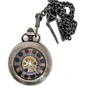 Vtg Black Metal Pocket Watch Pendant with Fresh Battery Item #1062